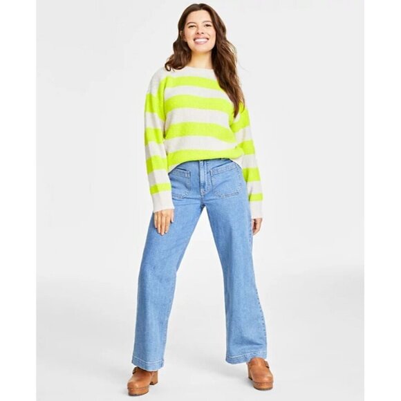 On 34th Womens Plus Size 3X Shaker Crewneck Long-Sleeve Sweater in Yellow $59 - Picture 1 of 8